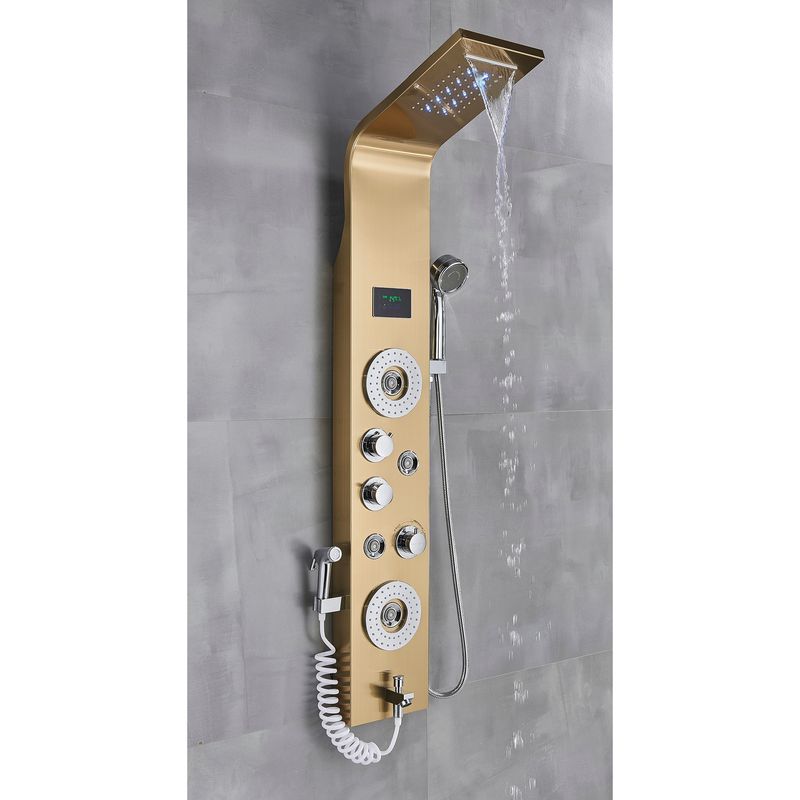 Casa si Gradina - Sanitare - Cazi si cabine de dus - Coloane si seturi de dus - Panel dus, Blackswan, Tip M8006, model auriu cu pipa, afisaj digital, LED si functii SPA, dus bideu, dimensiune 120 cm - Infinity.ro