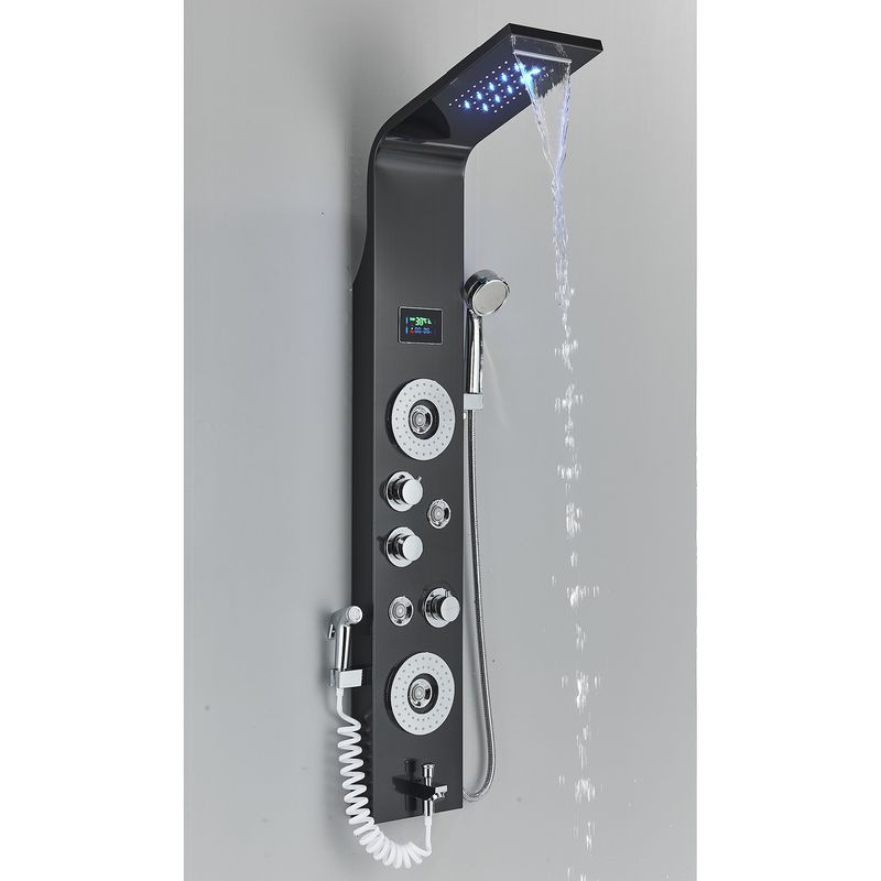 Casa si Gradina - Sanitare - Cazi si cabine de dus - Coloane si seturi de dus - Panel dus, Blackswan, Tip M8006, model negru cu pipa, afisaj digital, LED si functii SPA, dus bideu, dimensiune 128 cm - Infinity.ro