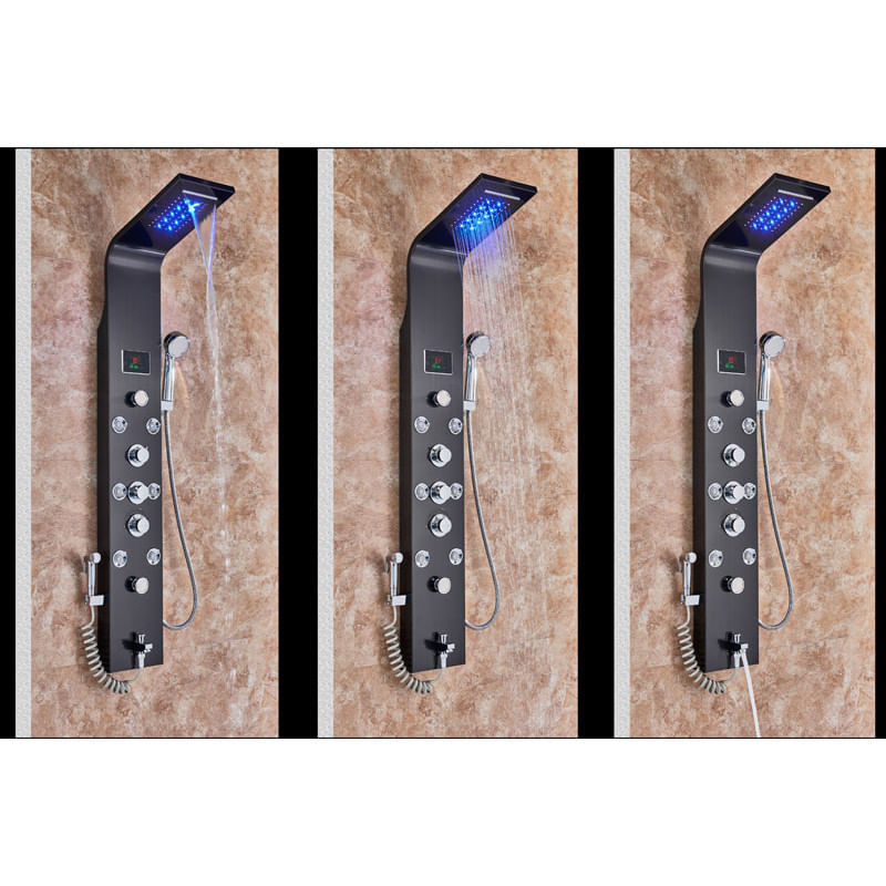 Casa si Gradina - Sanitare - Cazi si cabine de dus - Coloane si seturi de dus - Panel dus, Blackswan, Tip M8009, model negru cu pipa, afisaj digital, dus bideu, LED si functii SPA, dimensiune 128 cm - Infinity.ro