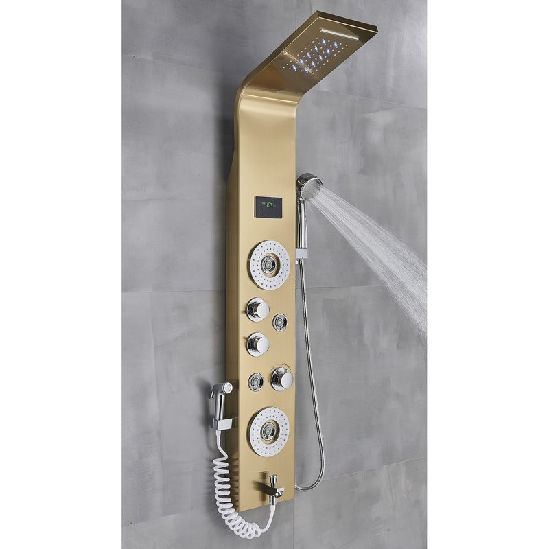 Casa si Gradina - Sanitare - Cazi si cabine de dus - Coloane si seturi de dus - Panel dus, Blackswan, Tip M8006, model auriu cu pipa, afisaj digital, LED si functii SPA, dus bideu, dimensiune 120 cm - Infinity.ro