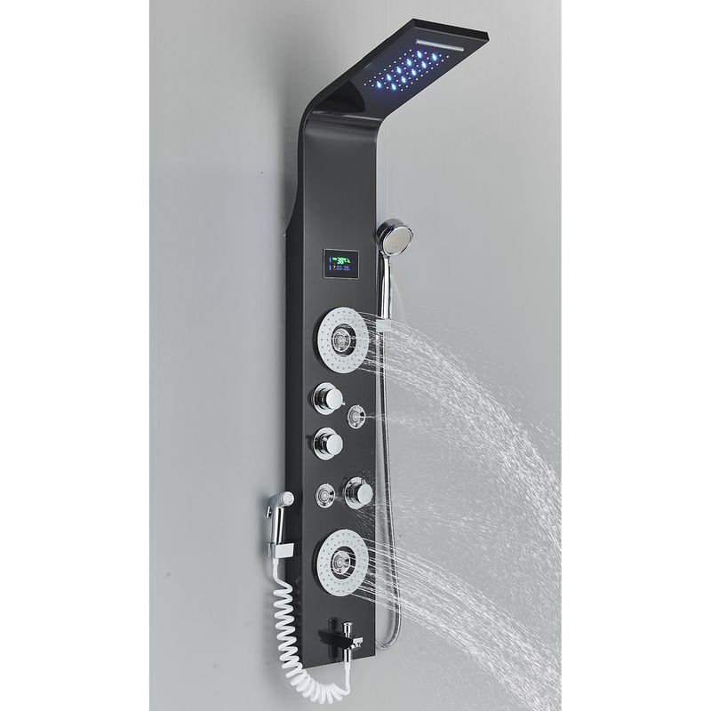 Casa si Gradina - Sanitare - Cazi si cabine de dus - Coloane si seturi de dus - Panel dus, Blackswan, Tip M8006, model negru cu pipa, afisaj digital, LED si functii SPA, dus bideu, dimensiune 128 cm - Infinity.ro