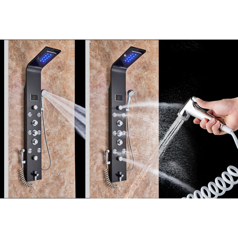 Casa si Gradina - Sanitare - Cazi si cabine de dus - Coloane si seturi de dus - Panel dus, Blackswan, Tip M8009, model negru cu pipa, afisaj digital, dus bideu, LED si functii SPA, dimensiune 128 cm - Infinity.ro