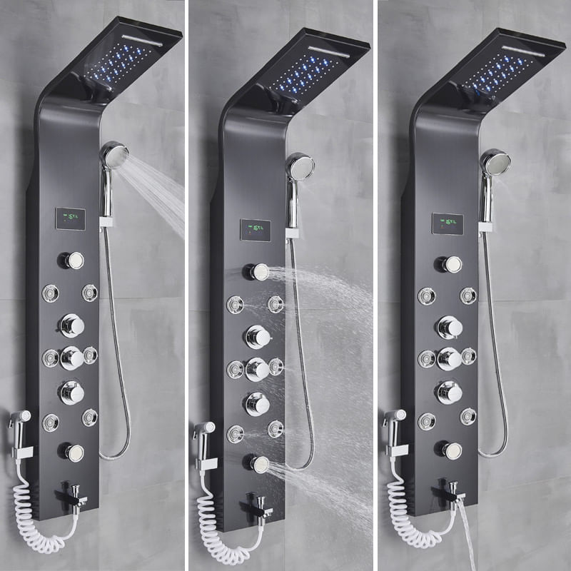 Casa si Gradina - Sanitare - Cazi si cabine de dus - Coloane si seturi de dus - Panel dus, Blackswan, Tip M8009, model negru cu pipa, afisaj digital, dus bideu, LED si functii SPA, dimensiune 128 cm - Infinity.ro
