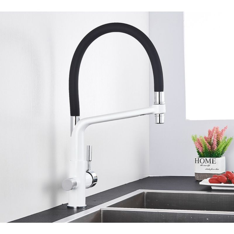 Casa si Gradina - Sanitare - Chiuveta bucatarie si accesorii - Baterii bucatarie - Baterie chiuveta bucatarie, Blackswan, Tip M18 cu iesire pentru apa purificata, model alb/ negru, dimensiune 43 cm - Infinity.ro