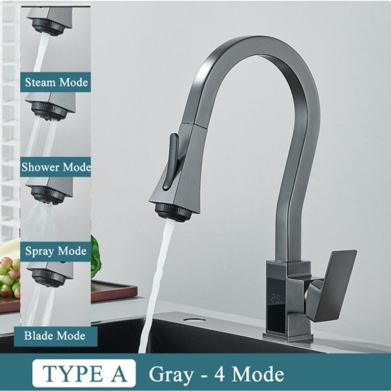 Casa si Gradina - Sanitare - Chiuveta bucatarie si accesorii - Baterii bucatarie - Baterie chiuveta bucatarie, Blackswan, Tip M318, model gri antracit cu afisaj LCD si 4 moduri, dimensiune 45 cm - Infinity.ro