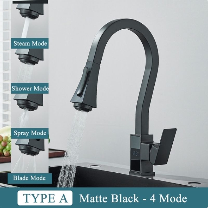 Casa si Gradina - Sanitare - Chiuveta bucatarie si accesorii - Baterii bucatarie - Baterie chiuveta bucatarie, Blackswan, Tip M315, model negru mat cu afisaj LCD si 4 moduri, dimensiune 45 cm - Infinity.ro