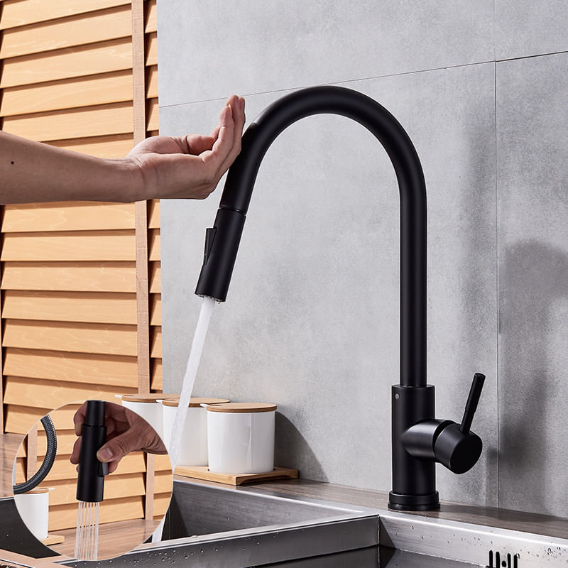 Casa si Gradina - Sanitare - Chiuveta bucatarie si accesorii - Baterii bucatarie - Baterie chiuveta bucatarie, Blackswan, Tip M29 cu senzor, model negru, dimensiune 42 cm - Infinity.ro