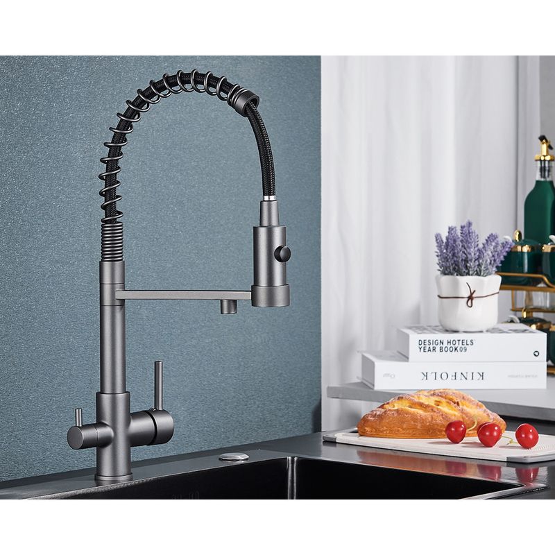 Casa si Gradina - Sanitare - Chiuveta bucatarie si accesorii - Baterii bucatarie - Baterie chiuveta bucatarie, Blackswan, Tip M251, model gri antracit cu iesire pentru apa purificata, dimensiune 48 cm - Infinity.ro
