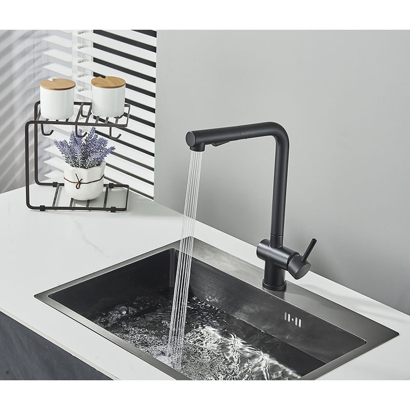 Casa si Gradina - Sanitare - Chiuveta bucatarie si accesorii - Baterii bucatarie - Baterie chiuveta bucatarie, Blackswan, Tip M303, cu 2 moduri si dus extractabil, model negru mat, dimensiune 31 cm - Infinity.ro