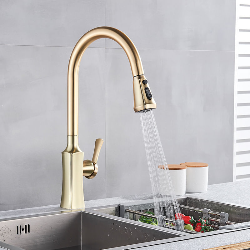 Casa si Gradina - Sanitare - Chiuveta bucatarie si accesorii - Baterii bucatarie - Baterie chiuveta bucatarie, Blackswan, Tip M196, cu doua moduri si buton pauza, model auriu mat, dimensiune 46 cm - Infinity.ro