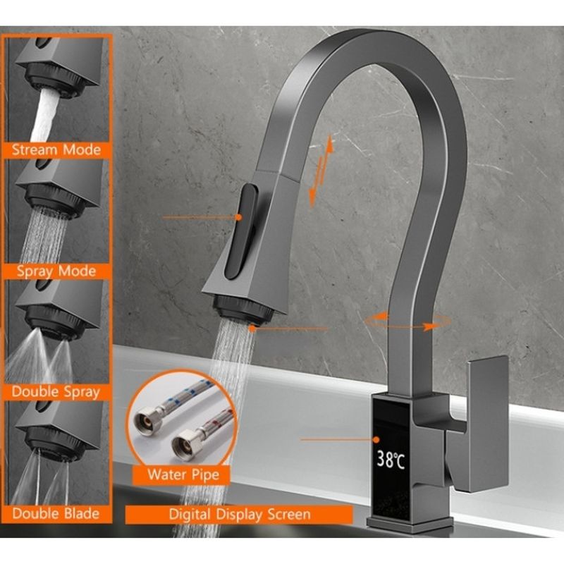 Casa si Gradina - Sanitare - Chiuveta bucatarie si accesorii - Baterii bucatarie - Baterie chiuveta bucatarie, Blackswan, Tip M318, model gri antracit cu afisaj LCD si 4 moduri, dimensiune 45 cm - Infinity.ro