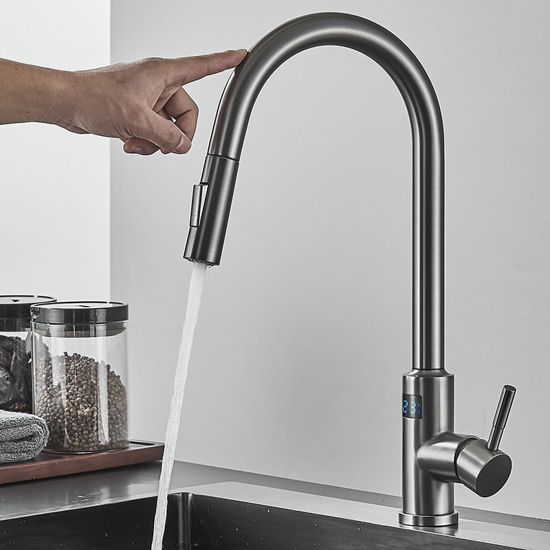 Casa si Gradina - Sanitare - Chiuveta bucatarie si accesorii - Baterii bucatarie - Baterie chiuveta bucatarie, Blackswan, Tip M279, cu senzor, afisaj LCD si 2 moduri, model gri antracit, dimensiune 44 cm - Infinity.ro