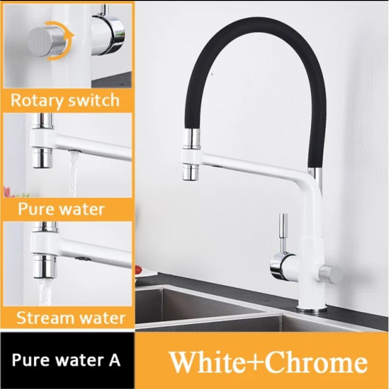 Casa si Gradina - Sanitare - Chiuveta bucatarie si accesorii - Baterii bucatarie - Baterie chiuveta bucatarie, Blackswan, Tip M18 cu iesire pentru apa purificata, model alb/ negru, dimensiune 43 cm - Infinity.ro