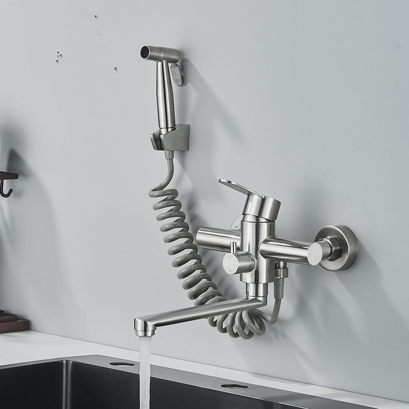 Casa si Gradina - Sanitare - Chiuveta bucatarie si accesorii - Baterii bucatarie - Baterie chiuveta bucatarie, Blackswan, Tip M335, model nichel cu montare pe perete si dus cu presiune, dimensiune 23 cm - Infinity.ro