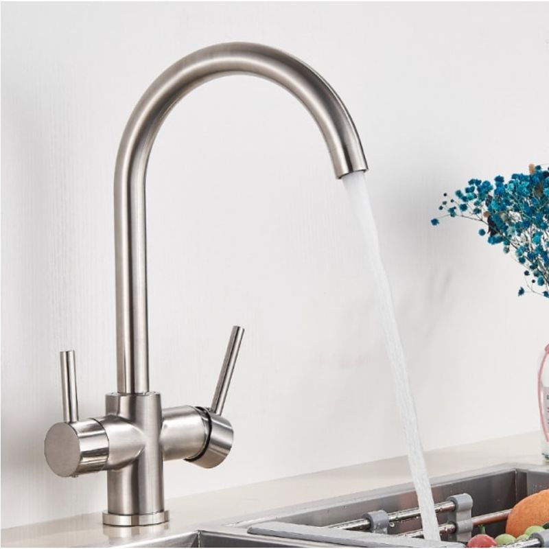 Casa si Gradina - Sanitare - Chiuveta bucatarie si accesorii - Baterii bucatarie - Baterie chiuveta bucatarie, Blackswan, Tip M176, cu iesire pentru apa purificata, model nichel, dimensiune 35 cm - Infinity.ro