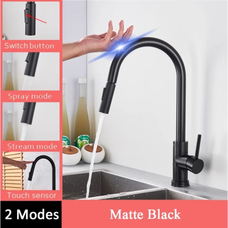 Casa si Gradina - Sanitare - Chiuveta bucatarie si accesorii - Baterii bucatarie - Baterie chiuveta bucatarie, Blackswan, Tip M29 cu senzor, model negru, dimensiune 42 cm - Infinity.ro