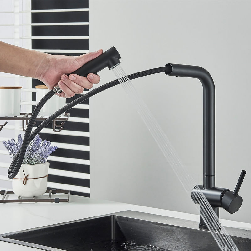 Casa si Gradina - Sanitare - Chiuveta bucatarie si accesorii - Baterii bucatarie - Baterie chiuveta bucatarie, Blackswan, Tip M303, cu 2 moduri si dus extractabil, model negru mat, dimensiune 31 cm - Infinity.ro
