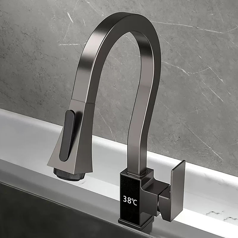 Casa si Gradina - Sanitare - Chiuveta bucatarie si accesorii - Baterii bucatarie - Baterie chiuveta bucatarie, Blackswan, Tip M318, model gri antracit cu afisaj LCD si 4 moduri, dimensiune 45 cm - Infinity.ro
