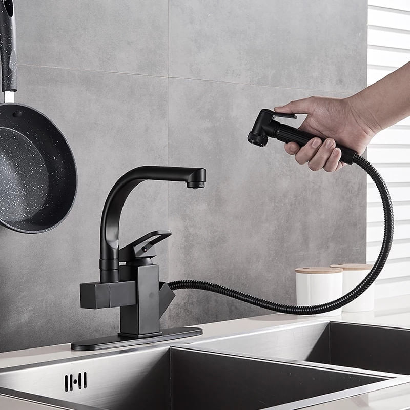 Casa si Gradina - Sanitare - Chiuveta bucatarie si accesorii - Baterii bucatarie - Baterie chiuveta bucatarie, Blackswan, Tip M177, cu dus, model negru mat, dimensiune 25 cm - Infinity.ro