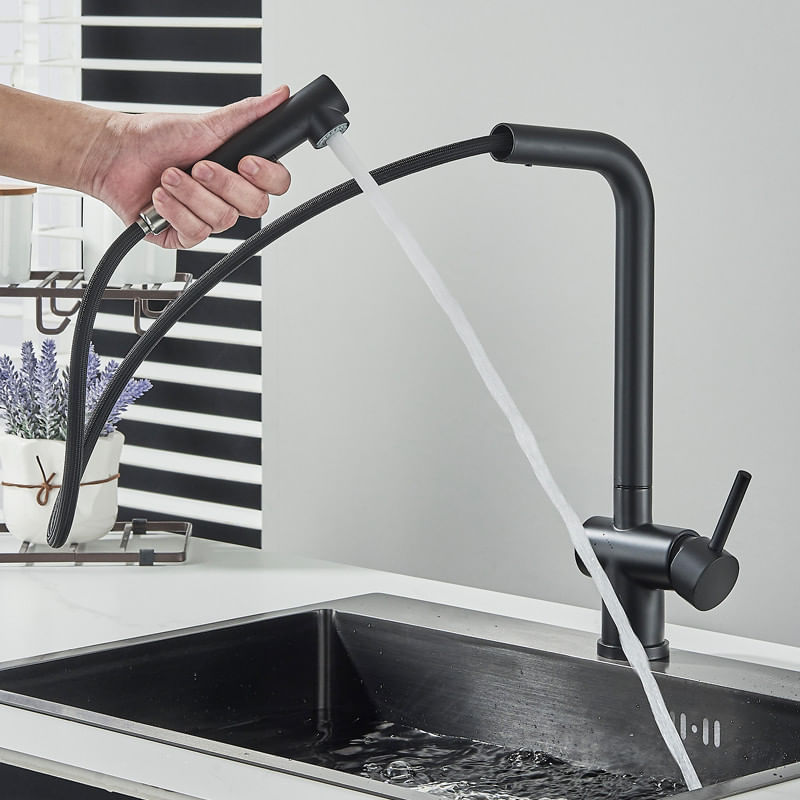 Casa si Gradina - Sanitare - Chiuveta bucatarie si accesorii - Baterii bucatarie - Baterie chiuveta bucatarie, Blackswan, Tip M303, cu 2 moduri si dus extractabil, model negru mat, dimensiune 31 cm - Infinity.ro