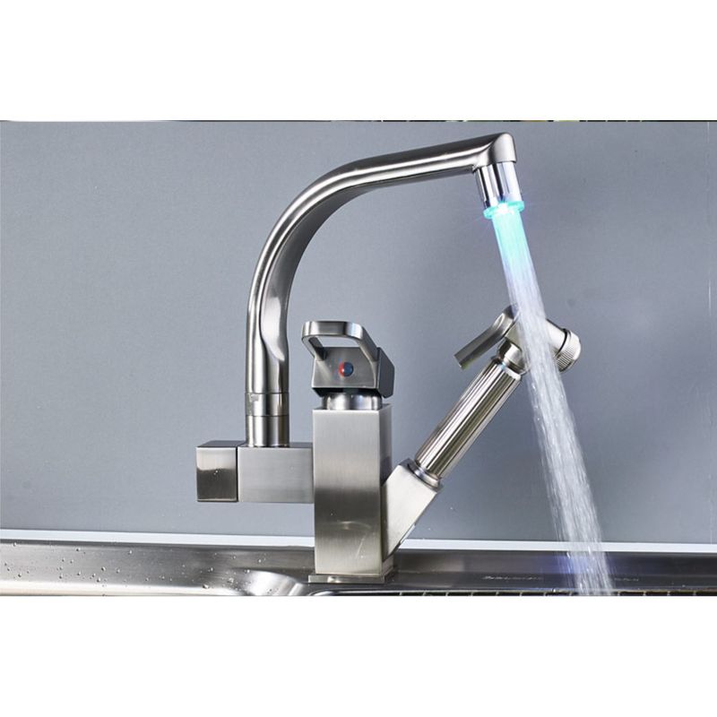 Casa si Gradina - Sanitare - Chiuveta bucatarie si accesorii - Baterii bucatarie - Baterie chiuveta bucatarie, Blackswan, Tip M183, cu LED si dus, model nichel mat, dimensiune 25 cm - Infinity.ro