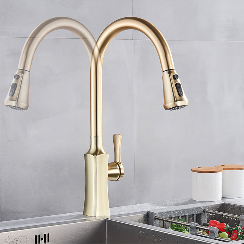 Casa si Gradina - Sanitare - Chiuveta bucatarie si accesorii - Baterii bucatarie - Baterie chiuveta bucatarie, Blackswan, Tip M196, cu doua moduri si buton pauza, model auriu mat, dimensiune 46 cm - Infinity.ro