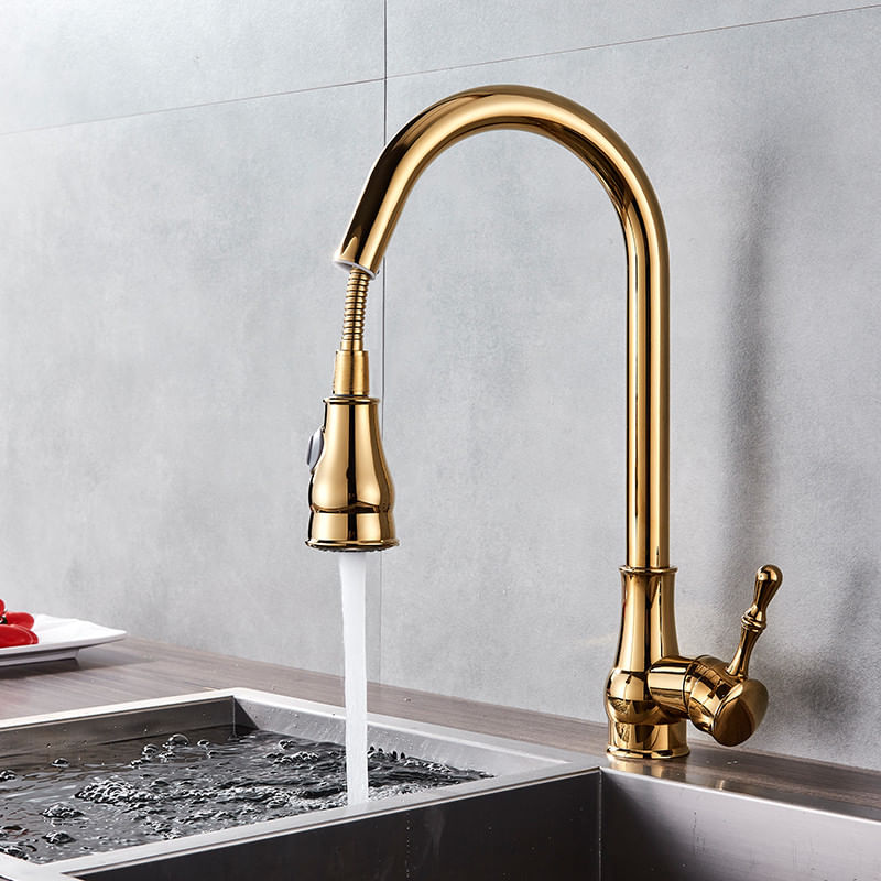Casa si Gradina - Sanitare - Chiuveta bucatarie si accesorii - Baterii bucatarie - Baterie chiuveta bucatarie, Blackswan, Tip M205, cu doua moduri, model auriu, dimensiune 42 cm - Infinity.ro