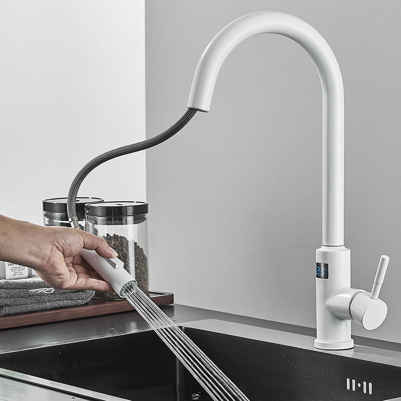 Casa si Gradina - Sanitare - Chiuveta bucatarie si accesorii - Baterii bucatarie - Baterie chiuveta bucatarie, Blackswan, Tip M278, cu senzor, afisaj LCD si 2 moduri, model alb, dimensiune 44 cm - Infinity.ro