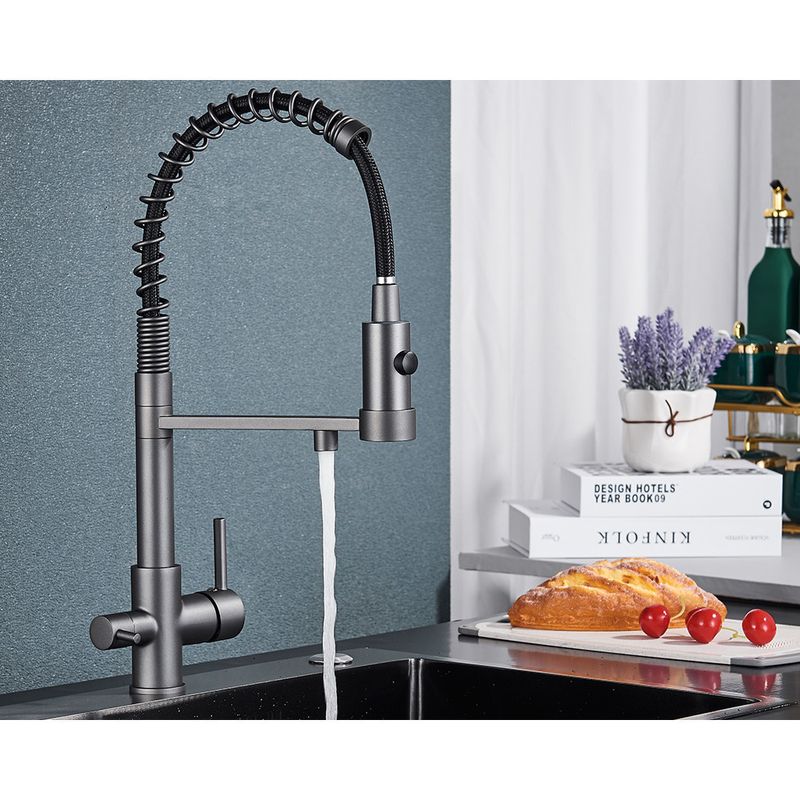 Casa si Gradina - Sanitare - Chiuveta bucatarie si accesorii - Baterii bucatarie - Baterie chiuveta bucatarie, Blackswan, Tip M251, model gri antracit cu iesire pentru apa purificata, dimensiune 48 cm - Infinity.ro