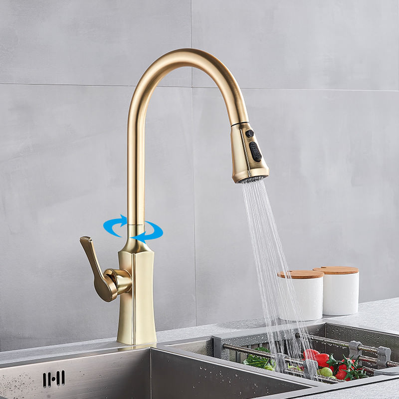 Casa si Gradina - Sanitare - Chiuveta bucatarie si accesorii - Baterii bucatarie - Baterie chiuveta bucatarie, Blackswan, Tip M196, cu doua moduri si buton pauza, model auriu mat, dimensiune 46 cm - Infinity.ro