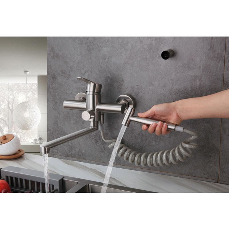 Casa si Gradina - Sanitare - Chiuveta bucatarie si accesorii - Baterii bucatarie - Baterie chiuveta bucatarie, Blackswan, Tip M335, model nichel cu montare pe perete si dus cu presiune, dimensiune 23 cm - Infinity.ro