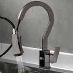 Casa si Gradina - Sanitare - Chiuveta bucatarie si accesorii - Baterii bucatarie - Baterie chiuveta bucatarie, Blackswan, Tip M318, model gri antracit cu afisaj LCD si 4 moduri, dimensiune 45 cm - Infinity.ro