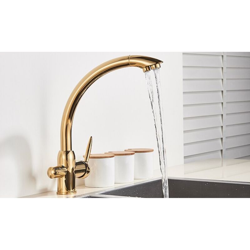 Casa si Gradina - Sanitare - Chiuveta bucatarie si accesorii - Baterii bucatarie - Baterie chiuveta bucatarie, Blackswan, Tip M218, cu iesire pentru apa purificata, model auriu lucios, dimensiune 33.5 cm - Infinity.ro