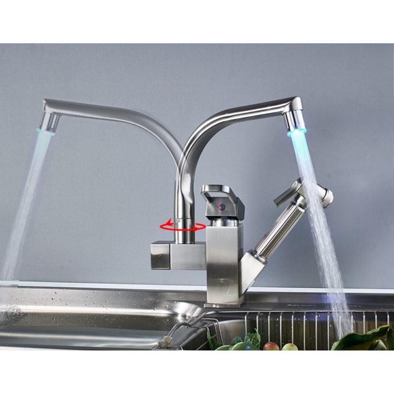 Casa si Gradina - Sanitare - Chiuveta bucatarie si accesorii - Baterii bucatarie - Baterie chiuveta bucatarie, Blackswan, Tip M183, cu LED si dus, model nichel mat, dimensiune 25 cm - Infinity.ro
