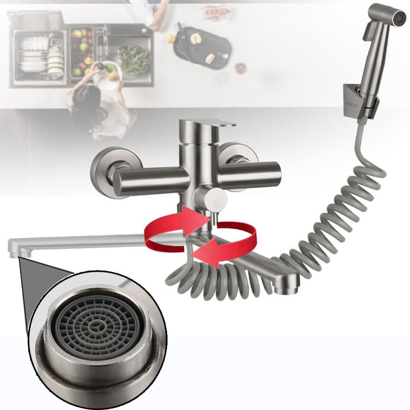 Casa si Gradina - Sanitare - Chiuveta bucatarie si accesorii - Baterii bucatarie - Baterie chiuveta bucatarie, Blackswan, Tip M335, model nichel cu montare pe perete si dus cu presiune, dimensiune 23 cm - Infinity.ro