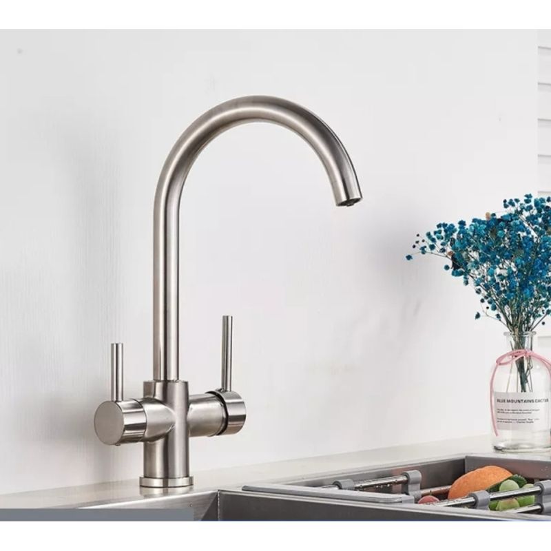 Casa si Gradina - Sanitare - Chiuveta bucatarie si accesorii - Baterii bucatarie - Baterie chiuveta bucatarie, Blackswan, Tip M176, cu iesire pentru apa purificata, model nichel, dimensiune 35 cm - Infinity.ro
