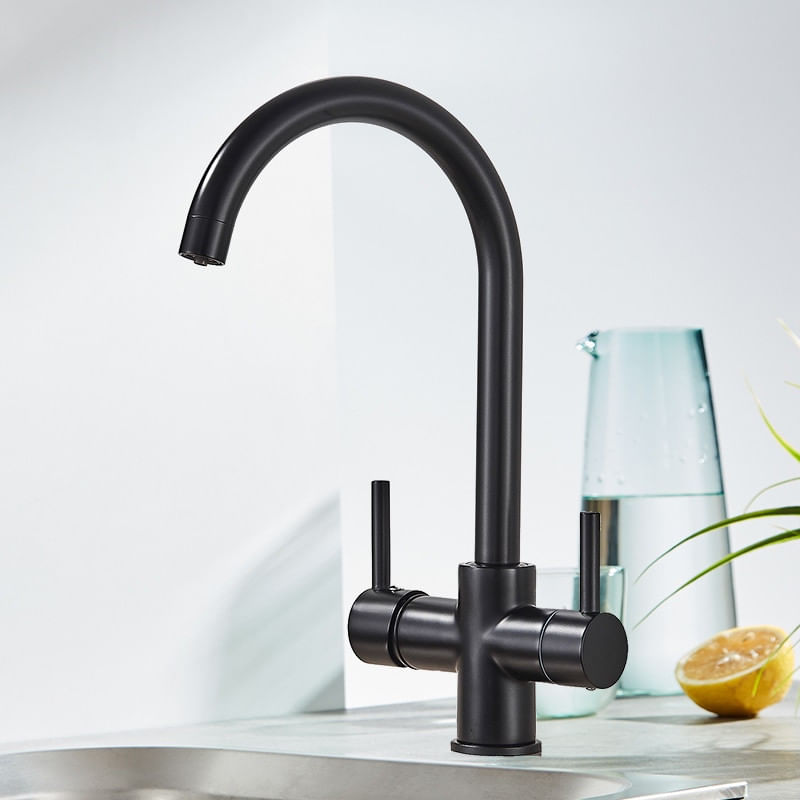 Casa si Gradina - Sanitare - Chiuveta bucatarie si accesorii - Baterii bucatarie - Baterie chiuveta bucatarie, Blackswan, Tip M174, cu iesire pentru apa purificata, model negru mat, dimensiune 34 cm - Infinity.ro