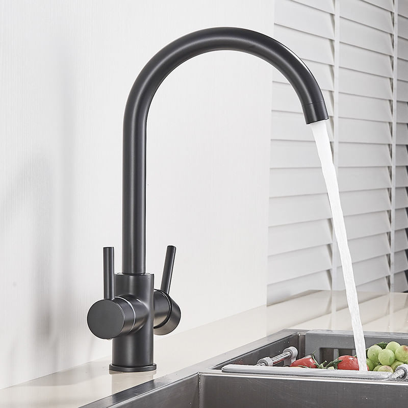 Casa si Gradina - Sanitare - Chiuveta bucatarie si accesorii - Baterii bucatarie - Baterie chiuveta bucatarie, Blackswan, Tip M174, cu iesire pentru apa purificata, model negru mat, dimensiune 34 cm - Infinity.ro