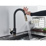 Casa si Gradina - Sanitare - Chiuveta bucatarie si accesorii - Baterii bucatarie - Baterie chiuveta bucatarie, Blackswan, Tip M28 cu senzor, model negru/ auriu, dimensiune 39 cm - Infinity.ro