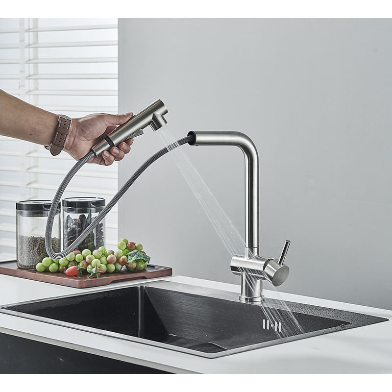 Casa si Gradina - Sanitare - Chiuveta bucatarie si accesorii - Baterii bucatarie - Baterie chiuveta bucatarie, Blackswan, Tip M305, cu 2 moduri si dus extractabil, model nichel, dimensiune 31 cm - Infinity.ro