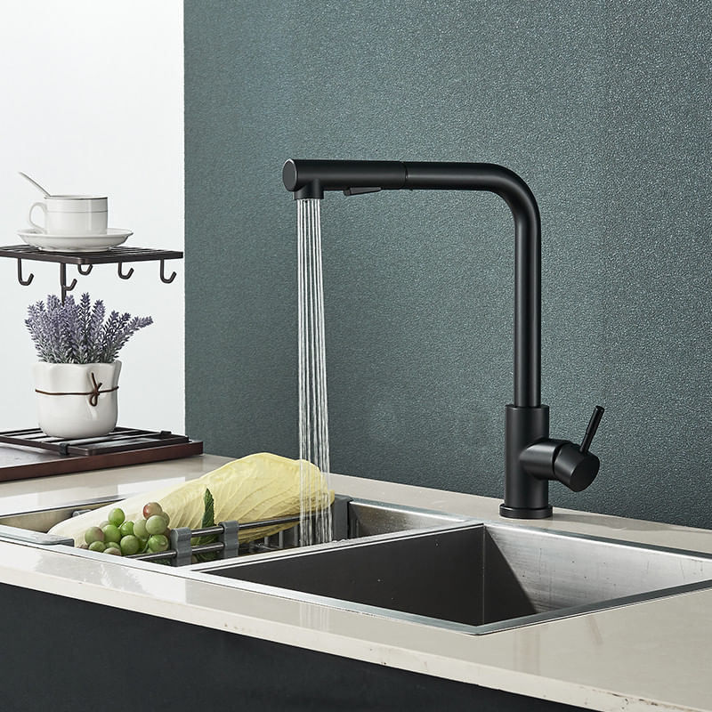 Casa si Gradina - Sanitare - Chiuveta bucatarie si accesorii - Baterii bucatarie - Baterie chiuveta bucatarie, Blackswan, Tip M245, model negru mat cu dus retractabil, dimensiune 35 cm - Infinity.ro