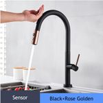 Casa si Gradina - Sanitare - Chiuveta bucatarie si accesorii - Baterii bucatarie - Baterie chiuveta bucatarie, Blackswan, Tip M214, cu senzor si doua moduri, model negru/ rose gold, dimensiune 42 cm - Infinity.ro
