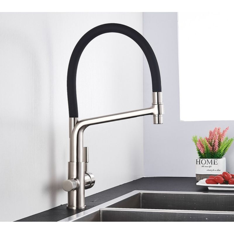 Casa si Gradina - Sanitare - Chiuveta bucatarie si accesorii - Baterii bucatarie - Baterie chiuveta bucatarie, Blackswan, Tip M17 cu iesire pentru apa purificata, model nichel/ negru, dimensiune 45 cm - Infinity.ro