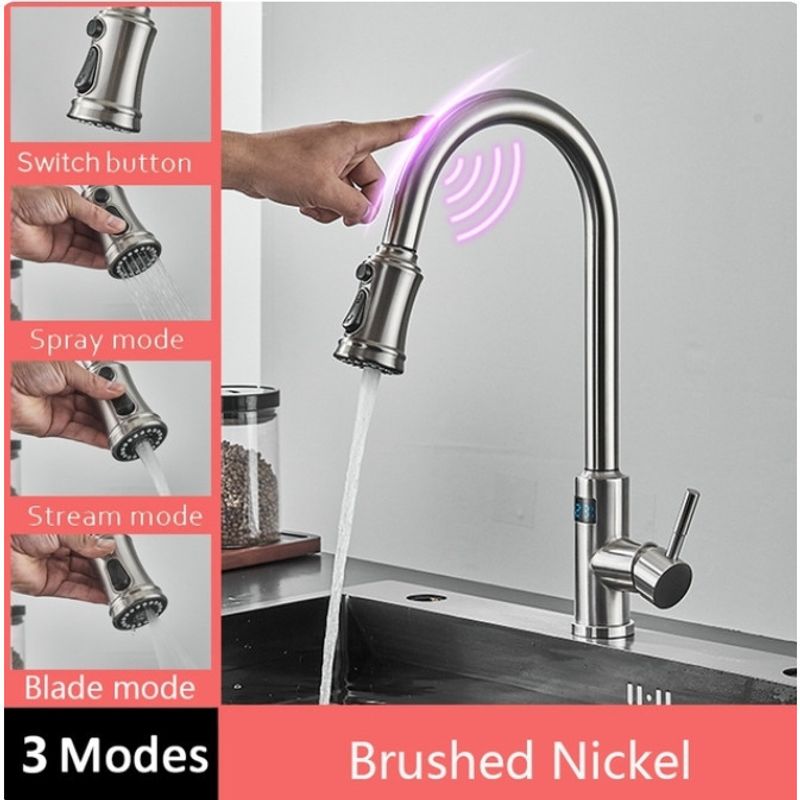 Casa si Gradina - Sanitare - Chiuveta bucatarie si accesorii - Baterii bucatarie - Baterie chiuveta bucatarie, Blackswan, Tip M326, model nichel cu afisaj LCD, senzor si 3 moduri, dimensiune 44 cm - Infinity.ro