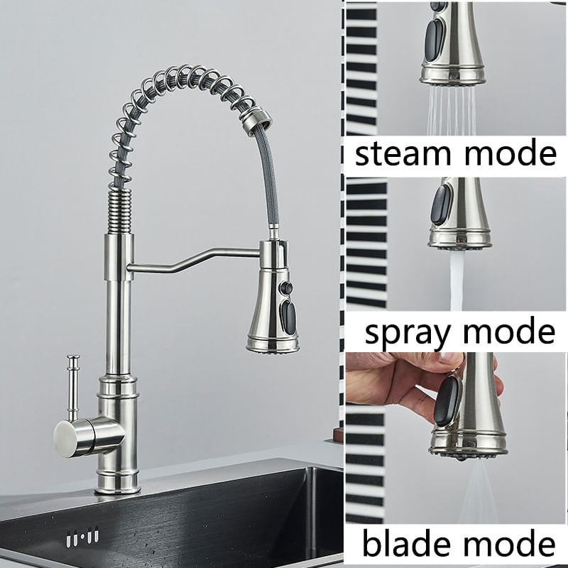 Casa si Gradina - Sanitare - Chiuveta bucatarie si accesorii - Baterii bucatarie - Baterie chiuveta bucatarie, Blackswan, Tip M322, model nichel cu 3 moduri si dus retractabil, dimensiune 49 cm - Infinity.ro