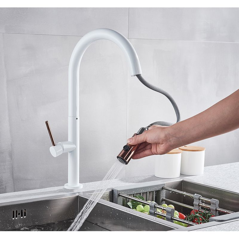 Casa si Gradina - Sanitare - Chiuveta bucatarie si accesorii - Baterii bucatarie - Baterie chiuveta bucatarie, Blackswan, Tip M213, cu senzor si doua moduri, model alb/ rose gold, dimensiune 42 cm - Infinity.ro