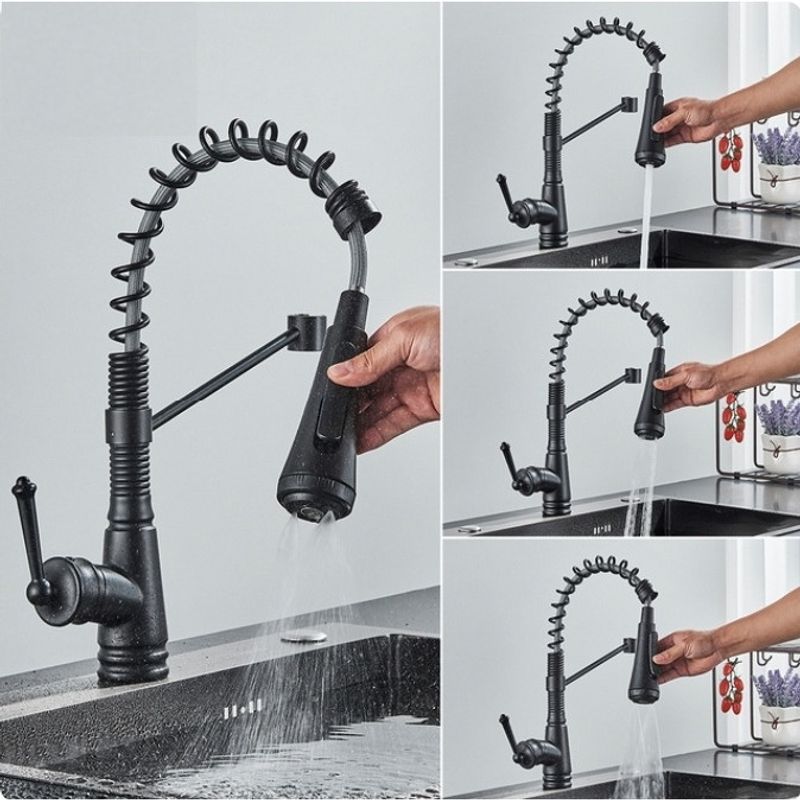Casa si Gradina - Sanitare - Chiuveta bucatarie si accesorii - Baterii bucatarie - Baterie chiuveta bucatarie, Blackswan, Tip M339, model negru cu 4 moduri si dus mobil, dimensiune 42 cm - Infinity.ro