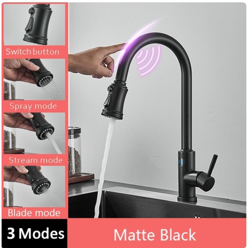 Casa si Gradina - Sanitare - Chiuveta bucatarie si accesorii - Baterii bucatarie - Baterie chiuveta bucatarie, Blackswan, Tip M324, model negru mat cu afisaj LCD, senzor si 3 moduri, dimensiune 44 cm - Infinity.ro