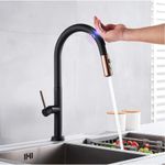 Casa si Gradina - Sanitare - Chiuveta bucatarie si accesorii - Baterii bucatarie - Baterie chiuveta bucatarie, Blackswan, Tip M214, cu senzor si doua moduri, model negru/ rose gold, dimensiune 42 cm - Infinity.ro