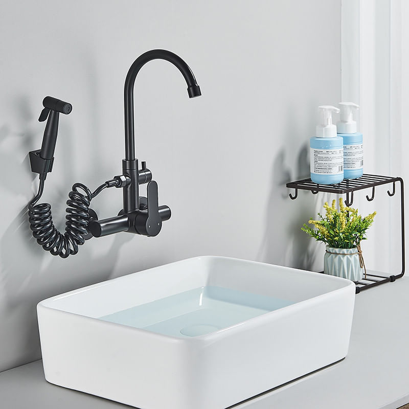 Casa si Gradina - Sanitare - Chiuveta bucatarie si accesorii - Baterii bucatarie - Baterie chiuveta bucatarie, Blackswan, Tip M247, model negru cu dus, dimensiune 35.5 cm - Infinity.ro